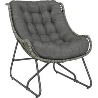 Rattansessel mit Kissen Bänder, gepolsterter Outdoor Sessel aus Polyrattan, Korbsessel bis 120kg