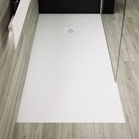 Mineralguss-Duschwanne extra flach PURE Schieferoptik weiß 80x100 cm Auslaufschutz in Farbe Auslaufschutz in Farbe