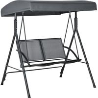 Balancelle de jardin 2 places avec toit réglable et structure en acier, assise en textilène, 140 x 118 x 162 cm, gris foncé