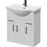 Alexander James Gloss White 750mm 3 Door Vanity Unit - 750mm - Matt Black 96mm Bar Handle