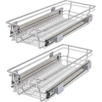 Aqrau lot de 2 Panier de Rangement 2 tiroirs de rangement téléscopiques - tiroirs coulissants cuisine, paniers coulissants cuisine - 41 cm