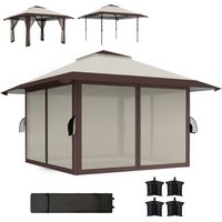 Barnum tonnelle pliante 4x4m beige parois filet UV50+ hauteur réglable double toit sacs lestage