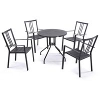 Set Tavolo 4 Sedie da Giardino in Acciaio Nero