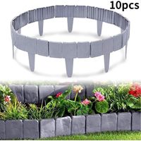 Bordure de Jardin Imitation Pierre - 10 Panneaux Pliants en Plastique pour Clôture de Pelouse, Décoration Paysagère et Délimitation DIY