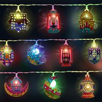 Cadena de luces para Ramadán, 3 m, 20 LED, funciona con pilas, luces de luna y estrellas, decoración de Ramadán, cadena de luces LED musulmanas de colores para decoración de Eid Mubarak para fiestas a