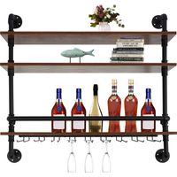 Wine Rack Retro Industrial Wall Mounted Wine Glass Hanging Holder Home Bar Shelf