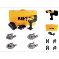 REMS Akku-Press 22V ACC + 1x batterie 2,5Ah + chargeur rapide + mâchoires à sertir Pinces à sertir Standard M15,18,22,28 dans un coffret en tôle d'acier