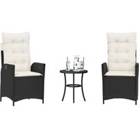 vidaXL 3 Piece Bistro Set with Cushions Black Poly Rattan (US only)