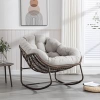 Rattan-Schaukelstuhl für den Außenbereich, verstellbarer Schaukelstuhl mit gepolstertem Kissen – Ideal für Veranda, Wohnzimmer, Terrasse und Garten – Beige