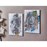 Portrait sur toile imprimée en glacis Marilyn et Chaplin 50% huile 60x90 cm. lot de 2 60x3x90 cm