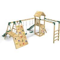 Rebo Wooden Climbing Frame with Swings, 2 Slides, Up & over Climbing wall and Monkey Bars - Pennine
