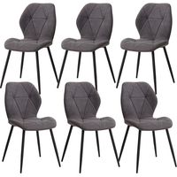 Wokaka Lote de 6 sillas - Silla de comedor vintage en forma de diamante - Silla de lino - Patas de metal (Gris)