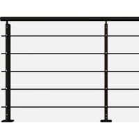 Kordo – Kit garde-corps 2m à plat – Aluminium RAL 9005 – Poteaux rectangulaires – Main courante ergonomique pour sécurité intérieure/extérieure