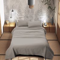 Completo Letto 100% Puro Cotone Set Lenzuola Tinta Unita Lenzuolo Sotto Sopra e Federe Copri Cuscini Biancheria Da Letto Grigio - Una piazza e mezza