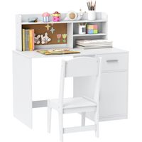 Scrivania per Bambini con Scaffali, Armadietto, Cassetto e Sedia per Bambini Abbinata in MDF Bianco
