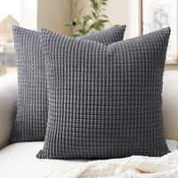 Lot de 2 Housse de Coussin 40x40 cm, Velours Côtelé Gris Anthracite, Fermeture Éclair, Salon Chambre Jardin