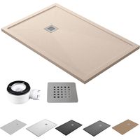 Plato de Ducha de Resina con Borde Extraplano Antideslizante Incluye Valvula y Rejilla Color Beige 70x90 cm