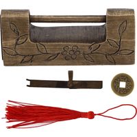 Serrure Antique Chinoise, Motif Rétro Classique, Matériau en Laiton Bronze, sans Décoloration, Cadenas Horizontal, Objets de Collection pour Boîtes en Bois, Armoires, Décoration de Boîte à Bijoux, 5x2