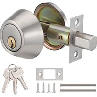 Serrure à Pêne Dormant Cylindrique Argent avec Double Clé Bouton de Porte Rond pour Chambre, Salle de Bain Réglable et Sécurisé