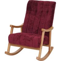 Silla mecedora HHG-857, sillón relax, madera MVG, tela/tejido chenilla (465 g/m²), burdeos, estructura natural