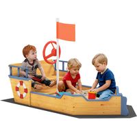 Outsunny Arenero Infantil Diseño de Galeón con 2 Escalones Banco con Almacenaje Bandera y Timón Cajón de Arena de Jardín para Niños de +3 Años 158x78x45,5 cm Natural