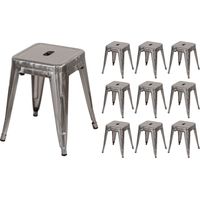 Lot de 10 tabourets bas empilables de style industriel en acier 38x38x46cm Thinia Home