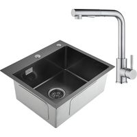 CECIPA Lavello da cucina antracite 50 x 45 x 19 cm + rubinetto da cucina estraibile in acciaio inox