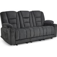 M MCombo Elektrisch 3 Sitzer Sofa mit Schlaffunktion, 3er Relaxsofa mit Taste 150° Verstellbar, Kinosessel mit Liegefunktion, USB & Getränkehalter, 7009 (Grau)