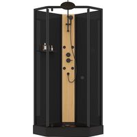 Cabine de douche hydromassante avec panneau en bambou composite - Noir mat - L80 x l80 x H225 - CODREVA