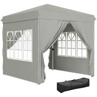 Pavillon Pliable 2,5x2,5 m – UPF50+ avec Parois Latérales et Sac – Tente Jardin – Gris Clair