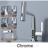 Robinet de lavabo intelligent Shinesia Rainfall – Mitigeur extractible avec écran LCD, 3 modes de pulvérisation, eau chaude et froide