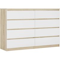 Cassettiera : 8 cassetti, Rovere Sonoma / Bianco Opaco, 138 x 101 x 39 cm