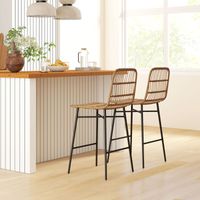 Ensemble de 2 tabourets de cuisine hauts tabourets de bar avec dossier et assise en rotin pour bar, cuisine, salle à manger marron