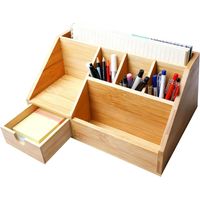 1 Organiseur de bureau, Bambou, Tiroir intégré, Compartiments multiples, Porte-stylos, Pour maison et bureau