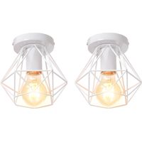 2PCS Vintage Pendant Lighting Fixture, Industrial Ø16cm Mini Diamond Shape Metal Hanging Ceiling Lamp, Chandelier with White Cage Lampshade for Bedroom Living Room Kitchen Island
