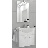 Meuble de salle de bain suspendu de 55 cm en blanc brillant avec vasque intégrée - Avec miroir