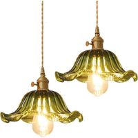 Industrial Vintage Pendant Lamp Glass Metal Ceiling Hanging Light Adjustable Chandelier for Loft Kitchen Coffee Green 2Pcs