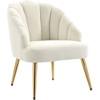 Poltrona velluto imbottita schienale conchiglia gambe acciaio camera salotto 63x65x84cm crema