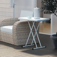 Table de jardin, table d'extérieur portable en plastique et métal, table bistro, pour terrasse, jardin, blanche