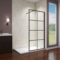 AICA 1100x1850mm Black Walk In Wet room Shower Enclosure 8mm Nano Glass Screen