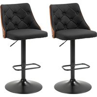 Set 2 Sgabelli da Bar Girevoli ad Altezza Regolabile per Cucina e Soggiorno, 47.5x50x93.5-116 cm, Nero e Noce