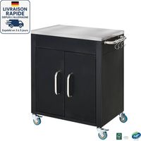 MODFU - Carrello da cucina a 2 ante con ganci e maniglie in acciaio, adatto per giardini e ristoranti, 86 x 50 x 86,5 cm, nero