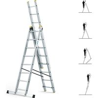 Echelle transformable 3 plans StablePro 3x8 marches aluminium extensible coulissante, 6 positions, hauteur travail max 5,05m, garantie 5 ans, Hostrom
