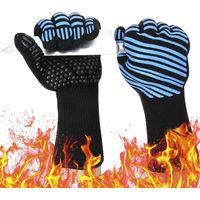 932℉ Extreme Heat Resistant BBQ Gloves, Food Grade Kitchen Oven Mitts - Flexible Oven Gloves with Cut Resistant, Silicone Non-Slip Insulated Hot Glove for Grilling, Cooking, Baking, Welding (1 Pair)