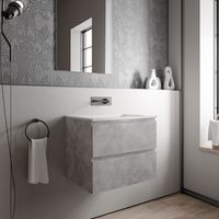 BERNSTEIN - Meuble vasque suspendu MDF aspect béton, lavabo fonte Blanc mat sans trou robinet - 60x46x50cm - AVA BRUXELLES