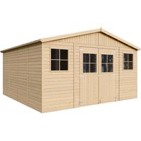 Abri de Jardin en Bois Naturel - Stockage extérieur avec fenêtres- H246 x 418 x 420 cm/ 16 m²- hangar en bois naturel - Atelier rangement outils et vélos- TIMBELA M330