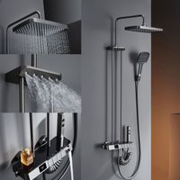 Colonne de Douche Thermostatique, 12in/310mm 5 Fonctions Ensemble de Douche, Buse de Massage, 3 Douchette, Pistolet à Peinture, Robinet de Baignoire Caché, Affichage Numérique (Gris Pistolet)