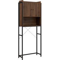 Meuble de salle de bain Irovami avec étagère supérieure pour WC, étagère de salle de bain, placard à 2 portes et étagère à 6 compartiments, 68 x 25,5 x 172,5 cm, marron et noir