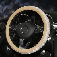 Universeller Lenkradbezug aus Leder mit Strasssteinen und Pailletten, 38 cm, für Damen, Autodekoration (Beige-Weiß)