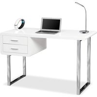 Homeology Harmonia Gloss White with Chrome legs 2-Drawer Contemporary Home Office Luxury Computer Desk